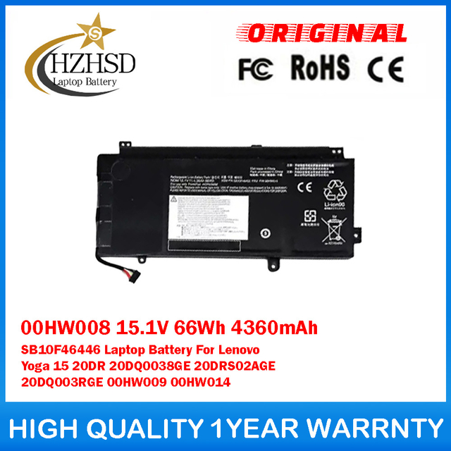 00HW008 15.1V 66Wh 4360mAh SB10F46446 Genuine Original Laptop Battery For Lenovo Yoga 15 20DR 20DQ0038GE 20DRS02AGE 20DQ003RGE 00HW009 00HW014