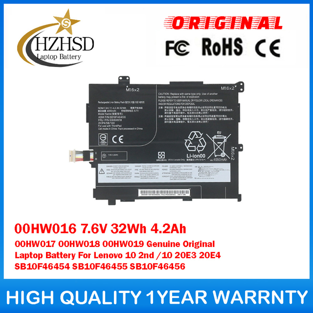 00HW016 7.6V 32Wh 4.2Ah 00HW017 00HW018 00HW019 Genuine Original Laptop Battery For Lenovo 10 2nd /10 20E3 20E4 SB10F46454 SB10F46455 SB10F46456