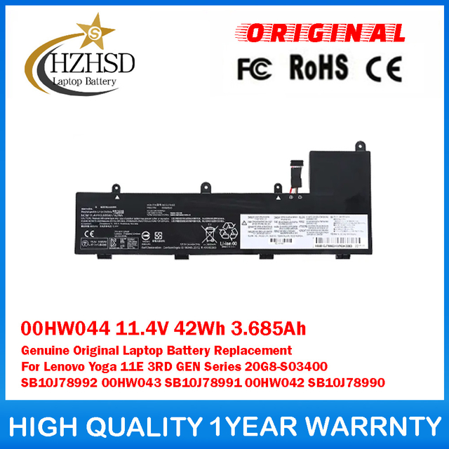 00HW044 11.4V 42Wh 3.685Ah Genuine Original Laptop Battery Replacement For Lenovo Yoga 11E 3RD GEN Series 20G8-S03400 SB10J78992 00HW043 SB10J78991 00HW042 SB10J78990