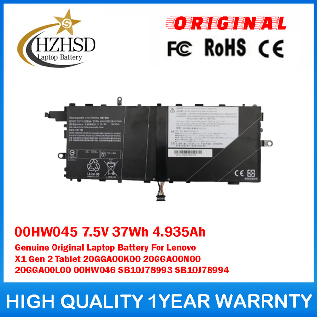 00HW045 7.5V 37Wh 4.935Ah Genuine Original Laptop Battery For Lenovo X1 Gen 2 Tablet 20GGA00K00 20GGA00N00 20GGA00L00 00HW046 SB10J78993 SB10J78994
