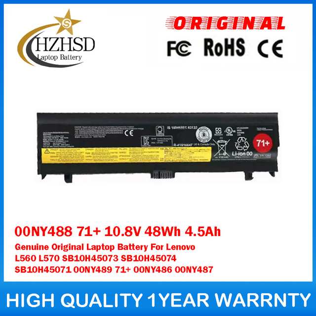 00NY488 71+ 10.8V 48Wh 4.5Ah Genuine Original Laptop Battery For Lenovo L560 L570 SB10H45073 SB10H45074 SB10H45071 00NY489 71+ 00NY486 00NY487