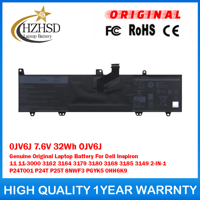 0JV6J 7.6V 32Wh OJV6J Genuine Original Laptop Battery For Dell Inspiron 11 11-3000 3162 3164 3179 3180 3168 3185 3149 2-IN-1 P24T001 P24T P25T 8NWF3 PGYK5 0HH6K9