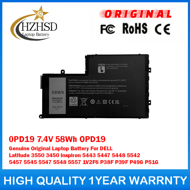 0PD19 7.4V 58Wh OPD19 Genuine Original Laptop Battery For DELL Latitude 3550 3450 Inspiron 5443 5447 5448 5542 5457 5545 5547 5548 5557 1V2F6 P38F P39F P49G P51G