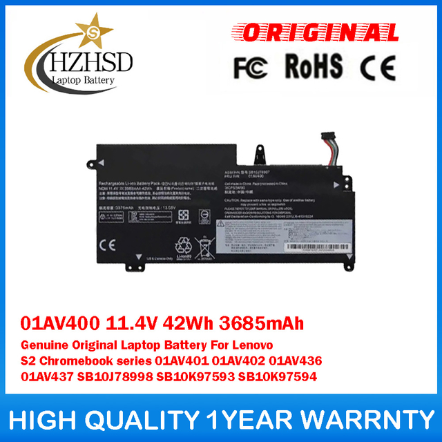 01AV400 11.4V 42Wh 3685mAh Genuine Original Laptop Battery For Lenovo S2 Chromebook series 01AV401 01AV402 01AV436 01AV437 SB10J78998 SB10K97593 SB10K97594