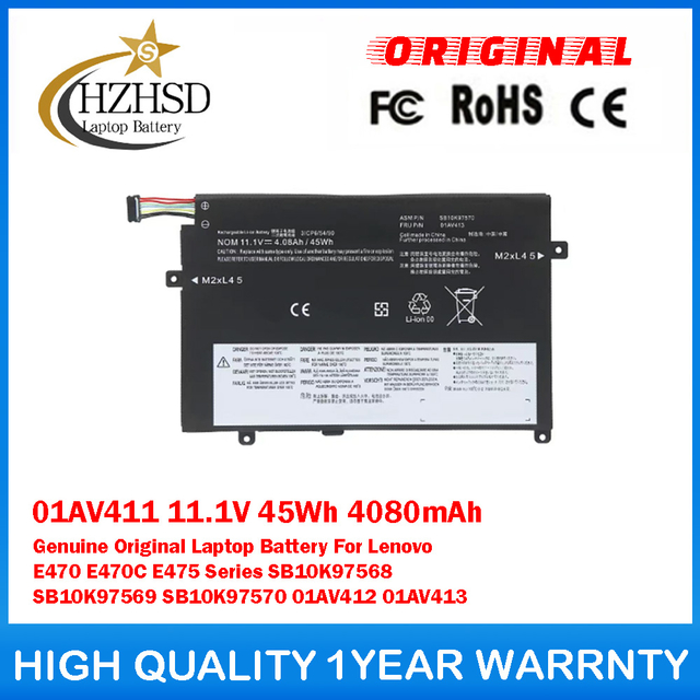 01AV411 11.1V 45Wh 4080mAh Genuine Original Laptop Battery For Lenovo E470 E470C E475 Series SB10K97568 SB10K97569 SB10K97570 01AV412 01AV413