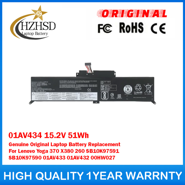 01AV434 15.2V 51Wh Genuine Original Laptop Battery Replacement For Lenovo Yoga 370 X380 260 SB10K97591 SB10K97590 01AV433 01AV432 00HW027