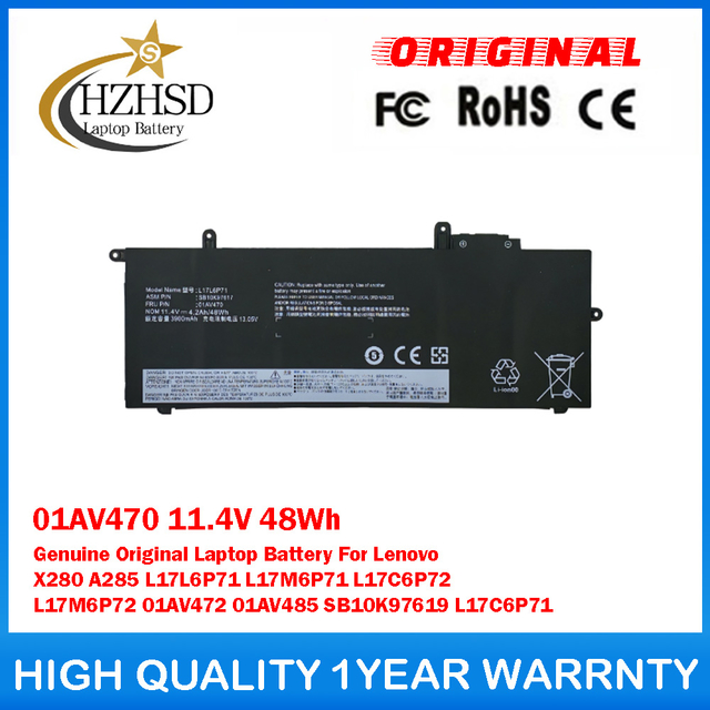 01AV470 11.4V 48Wh Genuine Original Laptop Battery For Lenovo X280 A285 L17L6P71 L17M6P71 L17C6P72 L17M6P72 01AV472 01AV485 SB10K97619 L17C6P71
