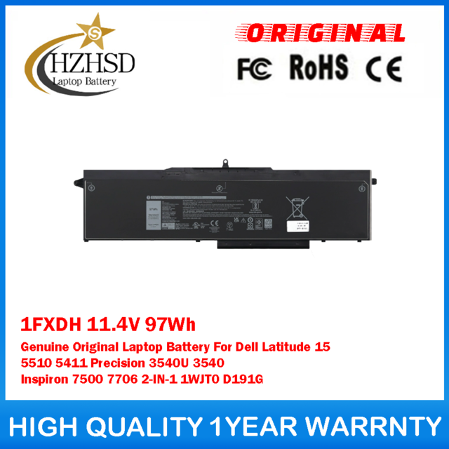 1FXDH 11.4V 97Wh Genuine Original Laptop Battery For Dell Latitude 15 5510 5411 Precision 3540U 3540 Inspiron 7500 7706 2-IN-1 1WJT0 D191G