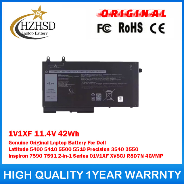 1V1XF 11.4V 42Wh Genuine Original Laptop Battery For Dell Latitude 5400 5410 5500 5510 Precision 3540 3550 Inspiron 7590 7591 2-in-1 Series 01V1XF XV8CJ R8D7N 4GVMP