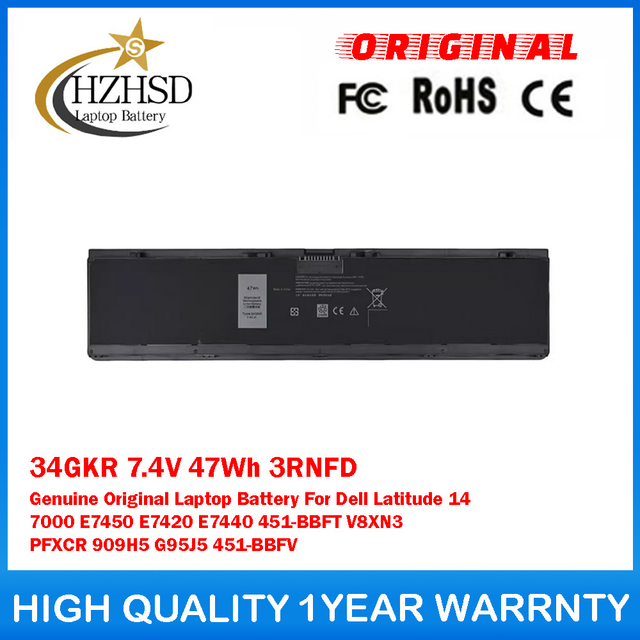 34GKR 7.4V 47Wh 3RNFD Genuine Original Laptop Battery For Dell Latitude 14 7000 E7450 E7420 E7440 451-BBFT V8XN3 PFXCR 909H5 G95J5 451-BBFV