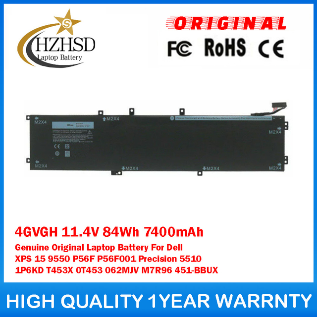 4GVGH 11.4V 84Wh 7400mAh Genuine Original Laptop Battery For Dell XPS 15 9550 P56F P56F001 Precision 5510 1P6KD T453X 0T453 062MJV M7R96 451-BBUX