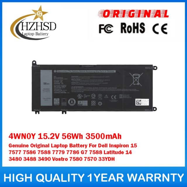 4WN0Y 15.2V 56Wh 3500mAh Genuine Original Laptop Battery For Dell Inspiron 15 7577 7586 7588 7779 7786 G7 7588 Latitude 14 3480 3488 3490 Vostro 7580 7570 33YDH