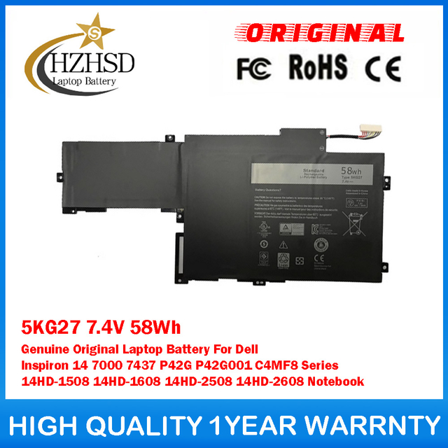 5KG27 7.4V 58Wh Genuine Original Laptop Battery For Dell Inspiron 14 7000 7437 P42G P42G001 C4MF8 Series 14HD-1508 14HD-1608 14HD-2508 14HD-2608 Notebook