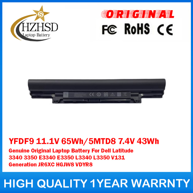 YFDF9 11.1V 65Wh 5850mAh 5MTD8 7.4V 43Wh Genuine Original Laptop Battery For Dell Latitude 3340 3350 E3340 E3350 L3340 L3350 V131 Generation JR6XC HGJW8 VDYR8