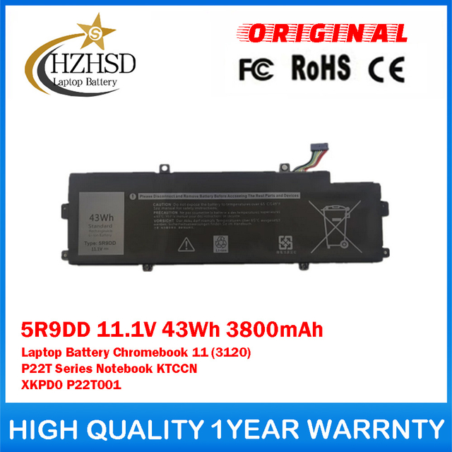 5R9DD 11.1V 43Wh 3800mAh Genuine Original Laptop Battery For Dell Chromebook 11 (3120) P22T Series Notebook 05R9DD 0KTCCN KTCCN XKPD0 P22T001