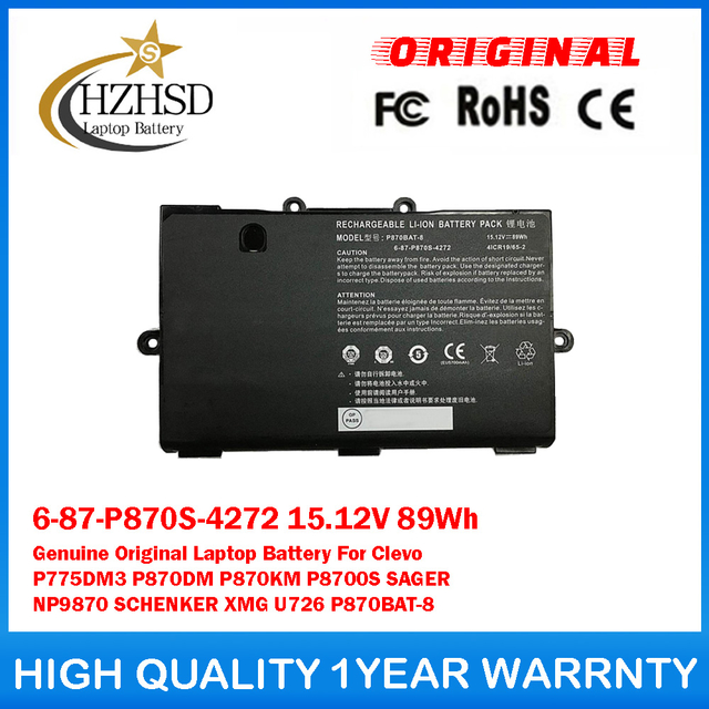 6-87-P870S-4272 15.12V 89Wh Genuine Original Laptop Battery For Clevo P775DM3 P870DM P870KM P8700S SAGER NP9870 SCHENKER XMG U726 P870BAT-8
