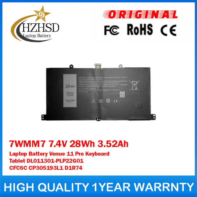 7WMM7 7.4V 28Wh 3.52Ah Genuine Original Laptop Battery For Dell Venue 11 Pro Keyboard Tablet DL011301-PLP22G01 CFC6C CP305193L1 D1R74
