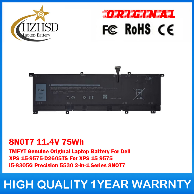 8N0T7 11.4V 75Wh TMFYT 8NOT7 Genuine Original Laptop Battery For Dell XPS 15-9575-D2605TS For XPS 15 9575 i5-8305G Precision 5530 2-in-1 Series