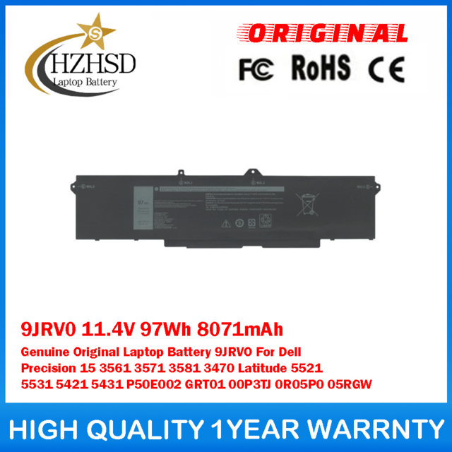 9JRV0 11.4V 97Wh 8071mAh Genuine Original Laptop Battery 9JRVO For Dell Precision 15 3561 3571 3581 3470 Latitude 5521 5531 5421 5431 P50E002 GRT01 00P3TJ 0R05P0 05RGW