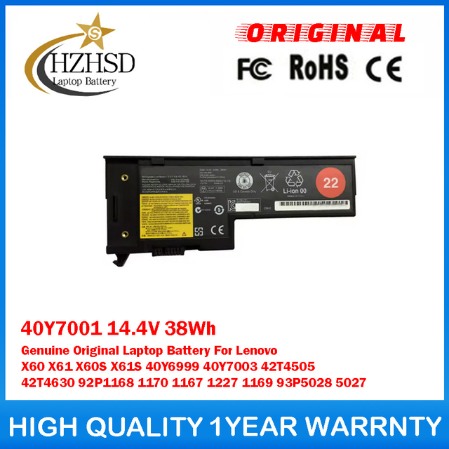 40Y7001 14.4V 38Wh Genuine Original Laptop Battery For Lenovo X60 X61 X60S X61S 40Y6999 40Y7003 42T4505 42T4630 92P1168 1170 1167 1227 1169 93P5028 5027