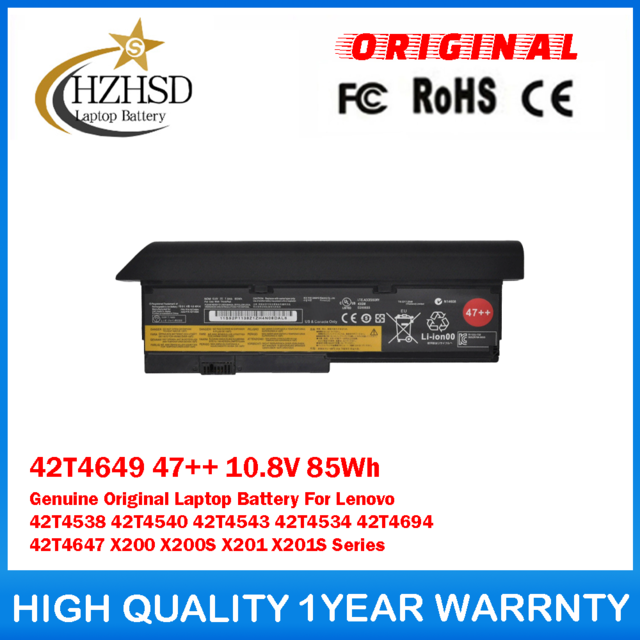 42T4649 47++ 10.8V 85Wh 7.8Ah Genuine Original Laptop Battery For Lenovo 42T4538 42T4540 42T4543 42T4534 42T4694 42T4647 X200 X200S X201 X201S Series