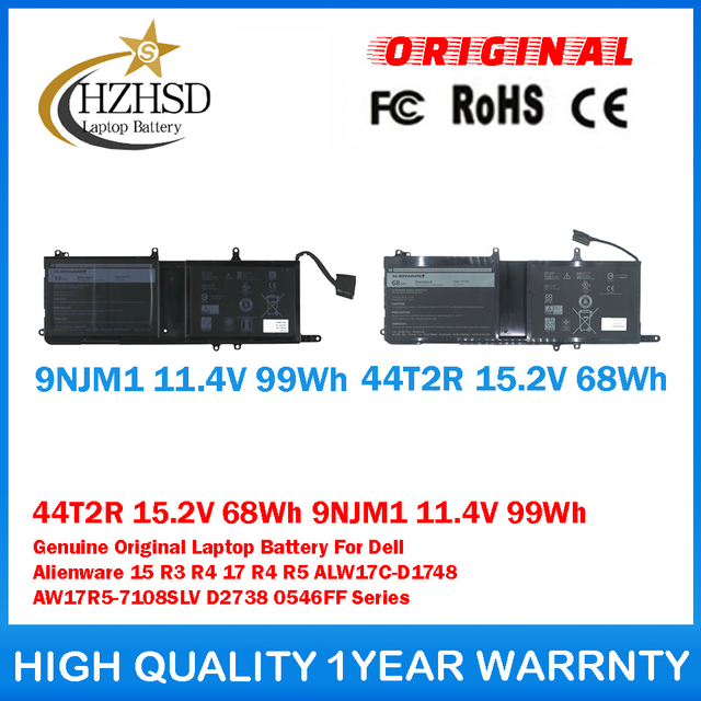 44T2R 15.2V 68Wh 9NJM1 11.4V 99Wh Genuine Original Laptop Battery For Dell Alienware 15 R3 R4 17 R4 R5 ALW17C-D1748 AW17R5-7108SLV D2738 0546FF Series