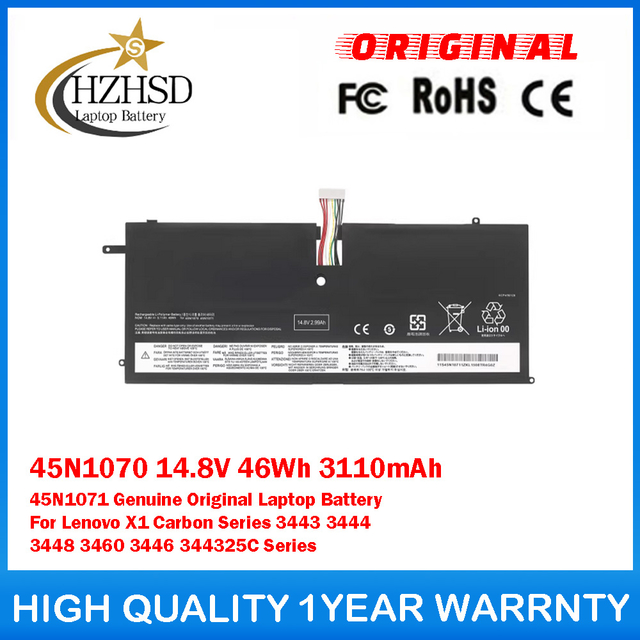45N1070 14.8V 46Wh 3110mAh 45N1071 Genuine Original Laptop Battery For Lenovo X1 Carbon Series 3443 3444 3448 3460 3446 344325C Series