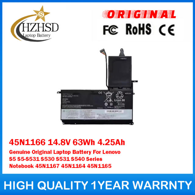 45N1166 14.8V 63Wh 4.25Ah Genuine Original Laptop Battery For Lenovo S5 S5-S531 S530 S531 S540 Notebook 45N1167 45N1164 45N1165