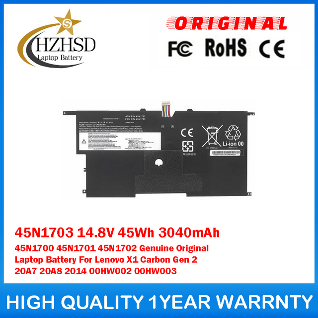 45N1703 14.8V 45Wh 3040mAh 45N1700 45N1701 45N1702 Genuine Original Laptop Battery For Lenovo X1 Carbon Gen 2 20A7 20A8 2014 00HW002 00HW003