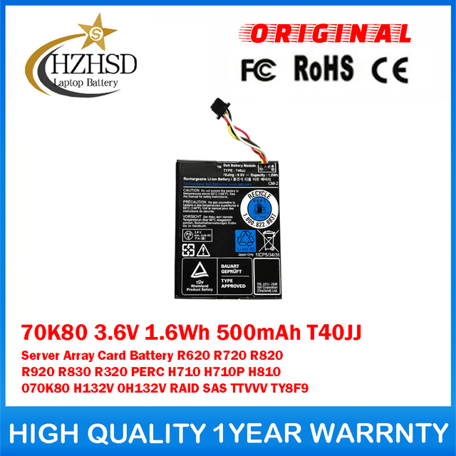 70K80 3.6V 1.6Wh 500mAh T40JJ Server Array Card Battery For DELL R620 R720 R820 R920 R830 R320 PERC H710 H710P H810 070K80 H132V 0H132V RAID SAS TTVVV TY8F9