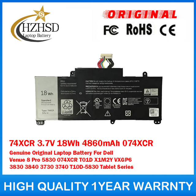 74XCR 3.7V 18Wh 4860mAh 074XCR Genuine Original Laptop Battery For Dell Venue 8 Pro 5830 074XCR T01D X1M2Y VXGP6 3830 3840 3730 3740 T10D-5830 Tablet Series