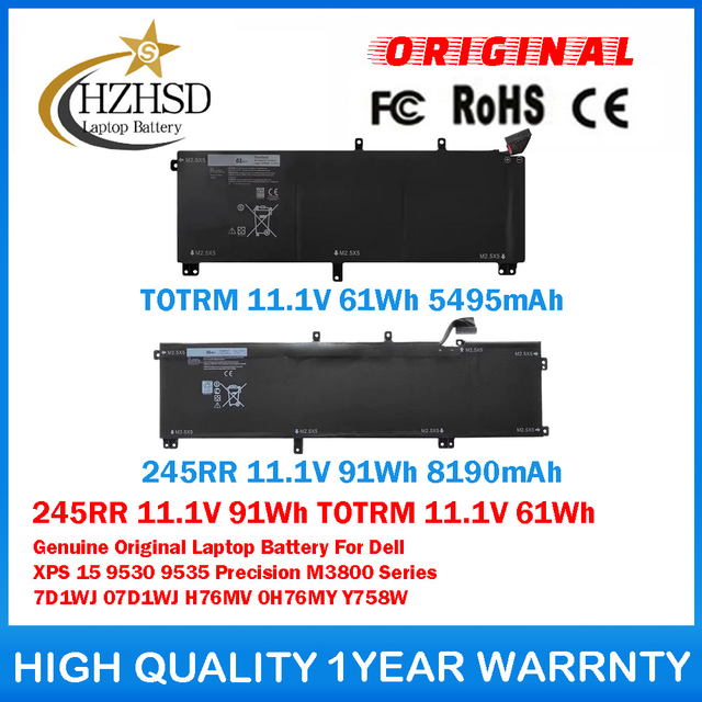 245RR 11.1V 91Wh TOTRM 11.1V 61Wh Genuine Original Laptop Battery For Dell XPS 15 9530 9535 Precision M3800 Series 7D1WJ 07D1WJ H76MV 0H76MY Y758W