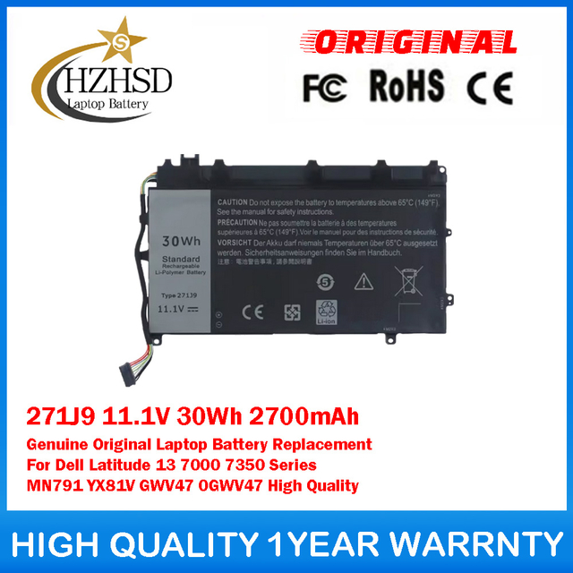 271J9 11.1V 30Wh 2700mAh Genuine Original Laptop Battery Replacement For Dell Latitude 13 7000 7350 Series MN791 YX81V GWV47 0GWV47 High Quality
