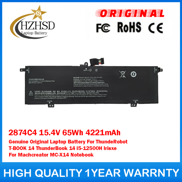 2874C4 15.4V 65Wh 4221mAh Genuine Original Laptop Battery For ThundeRobot T-BOOK 14 ThunderBook 14 i5-12500H lrisxe Machcreator MC-X14 Notebook