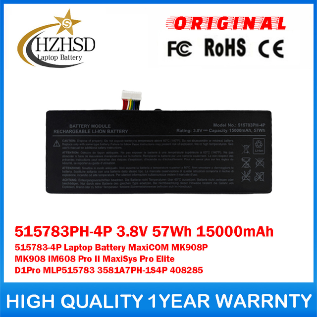 515783PH-4P 3.8V 57Wh 15000mAh 515783-4P Car Detector Battery For AUTEL MaxiCOM MK908P MK908 IM608 Pro II MaxiSys Pro Elite D1Pro MLP515783 3581A7PH-1S4P 408285