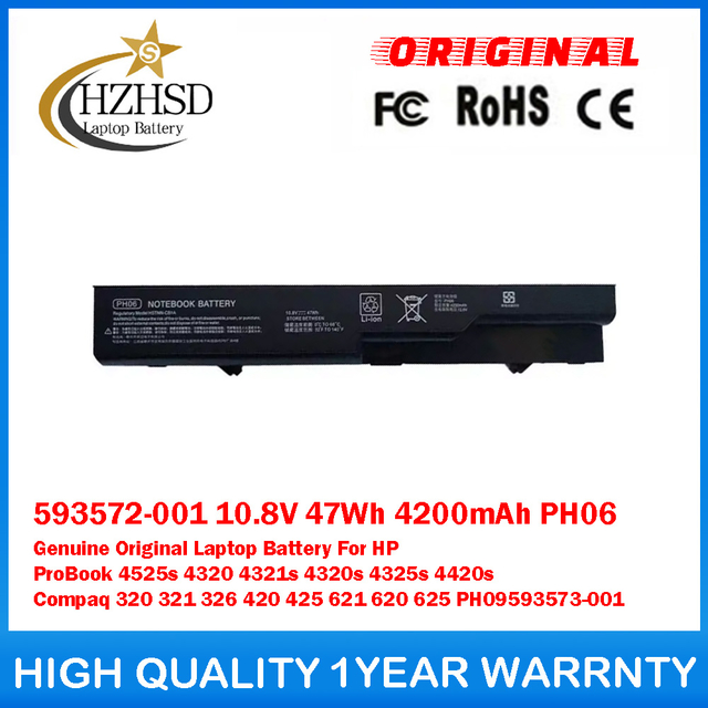 593572-001 10.8V 47Wh 4200mAh PH06 Genuine Original Laptop Battery For HP ProBook 4525s 4320 4321s 4320s 4325s 4420s Compaq 320 321 326 420 425 621 620 625 PH09593573-001