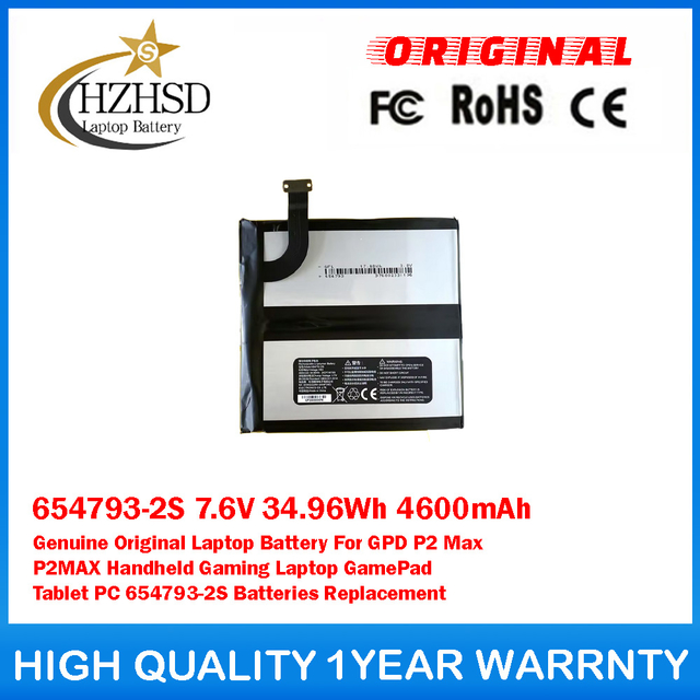 654793-2S 7.6V 34.96Wh 4600mAh Genuine Original Laptop Battery For GPD P2 Max P2MAX Handheld Gaming Laptop GamePad Tablet PC 654793-2S Batteries Replacement