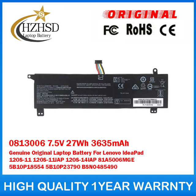 0813006 7.5V 27Wh 3635mAh Genuine Original Laptop Battery For Lenovo IdeaPad 120S-11 120S-11IAP 120S-14IAP 81A5006MGE 5B10P18554 5B10P23790 BSNO485490