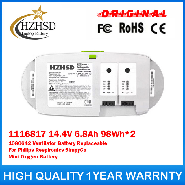 1116817 14.4V 6.8Ah 98Wh*2 1080642 Ventilator Battery Replaceable For Philips Respironics SimpyGo Mini Oxygen Battery