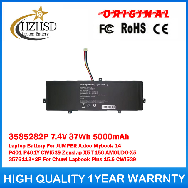3585282P 7.4V 37Wh 5000mAh Laptop Battery For JUMPER Axioo Mybook 14 P401 P401Y CWI539 Zeuslap X5 T156 AMOUDO-X5 3576113*2P For Chuwi Lapbook Plus 15.6 CWI539