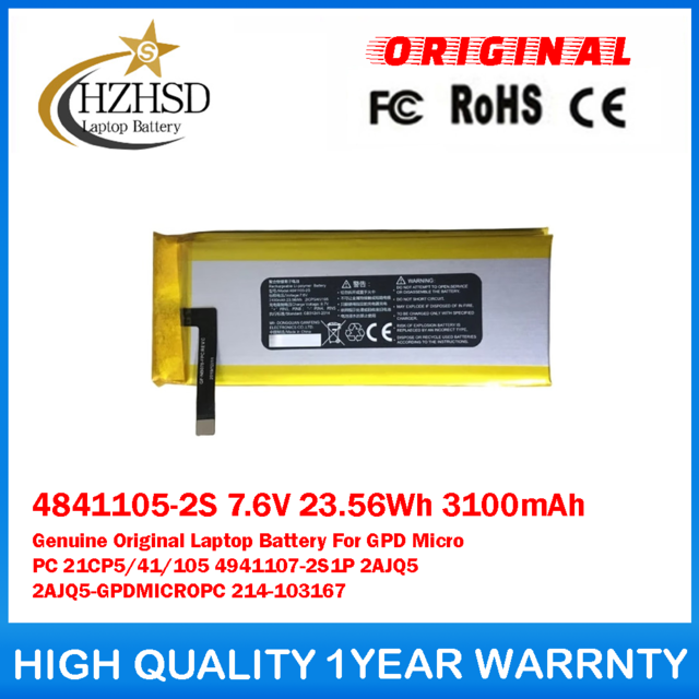 4841105-2S 7.6V 23.56Wh 3100mAh Genuine Original Laptop Battery For GPD Micro PC 4941107-2S1P 2AJQ5 2AJQ5-GPDMICROPC 214-103167 21CP5/41/105