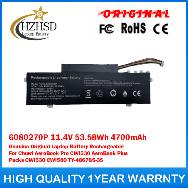 6080270P 11.4V 53.58Wh 4700mAh Genuine Original Laptop Battery Rechargeable For Chuwi AeroBook Pro CWI530 AeroBook Plus Packs CWI530 CWI580 TY-486785-3S