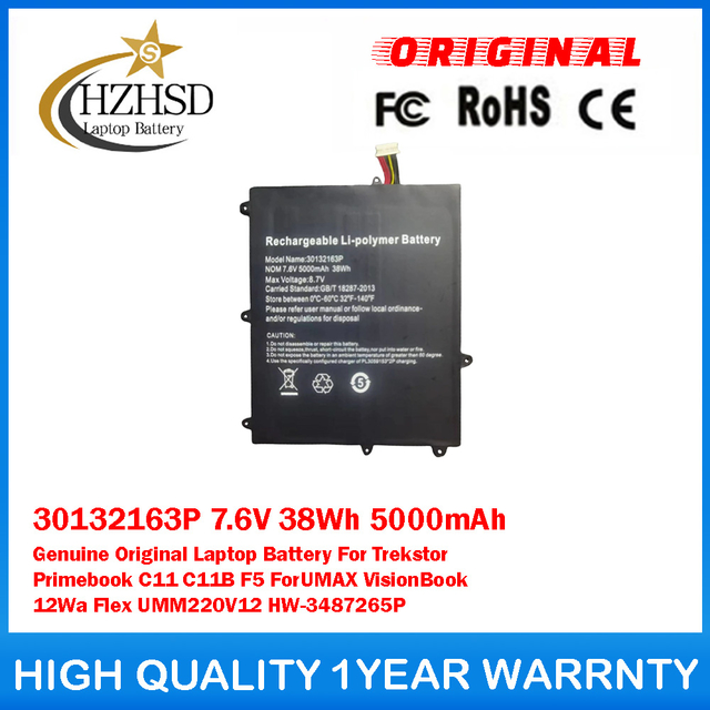 30132163P 7.6V 38Wh 5000mAh Genuine Original Laptop Battery For Trekstor Primebook C11 C11B F5 For UMAX VisionBook12WA UMM220V12 HW-3487265P