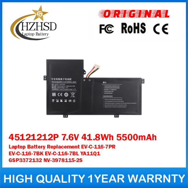 45121212P 7.6V 41.8Wh 5500mAh Genuine Original Laptop Battery Replacement For Gateway GWTC116-2BL GWTC116-1BK GWTC116-2BK P/N:3978115-2S 45121212 U4374113PV-2S1P
