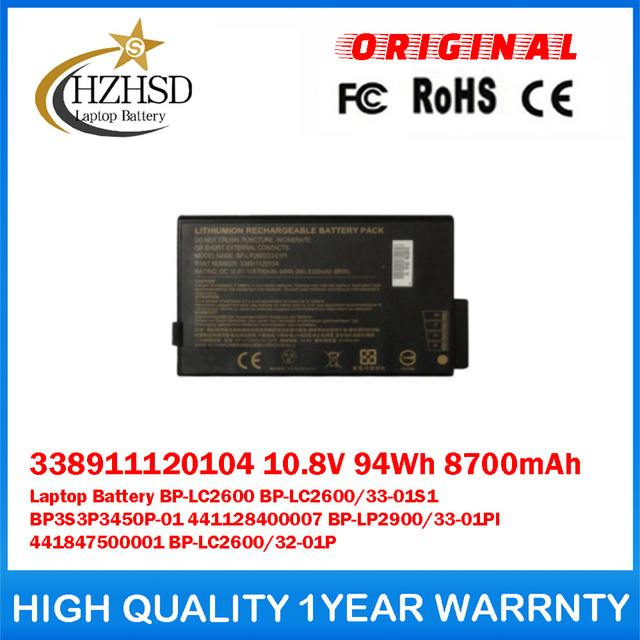 338911120104 10.8V 94Wh 8700mAh Genuine Original Laptop Battery For Getac BP-LC2600 BP-LC2600/33-01S1 BP3S3P3450P-01 441128400007 BP-LP2900/33-01PI 441847500001 BP-LC2600/32-01P