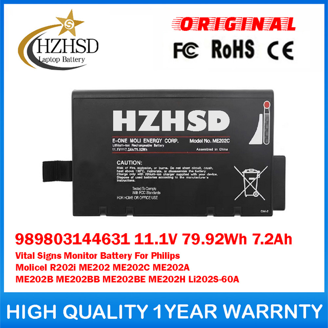 989803144631 11.1V 79.92Wh 7.2Ah Vital Signs Monitor Battery For Philips Molicel R202i ME202 ME202C ME202A ME202B ME202BB ME202BE ME202H Li202S-60A