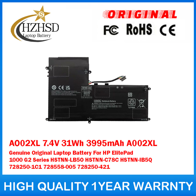 AO02XL 7.4V 31Wh 3995mAh A002XL Genuine Original Laptop Battery For HP ElitePad 1000 G2 Series HSTNN-LB5O HSTNN-C78C HSTNN-IB5Q 728250-1C1 728558-005 728250-421
