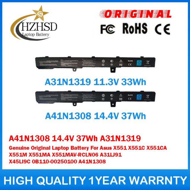 A41N1308 14.4V 37Wh A31N1319 11.3V 33Wh Genuine Original Laptop Battery For ASUS X451 X451C X451CA X551 X551C X551CA X551M X551MA Series A31LJ91 X45LI9C