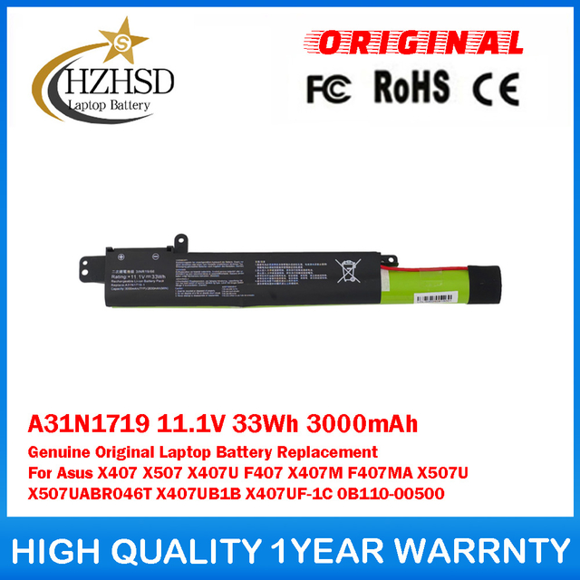 A31N1719 11.1V 33Wh 3000mAh Genuine Original Laptop Battery For Asus X407 X507 X407U F407 X407M F407MA X507U X507UABR046T X407UB1B X407UF-1C 0B110-00500