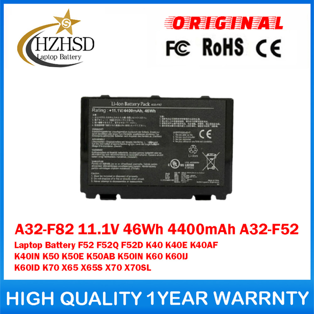 A32-F82 11.1V 46Wh 4400mAh A32-F52 Genuine Original Laptop Battery For ASUS F52 F52Q F52D K40 K40E K40AF K40IN K50 K50E K50AB K50IN K60 K60IJ K60ID K70 X65 X65S X70 X70SL